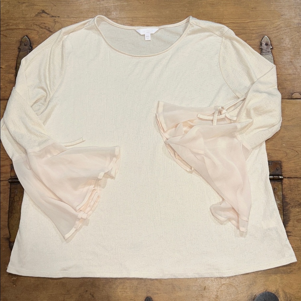 LC Lauren Conrad Cream Ruffle Bell Sleeve Blouse with Sheer Tie Details Size XXL - Picture 4 of 7